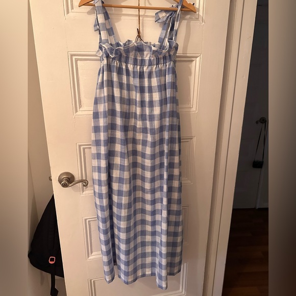 Stunning A Bronze Age Clementine Muumuu Sky Big Gingham Blue White Dress - Picture 6 of 6